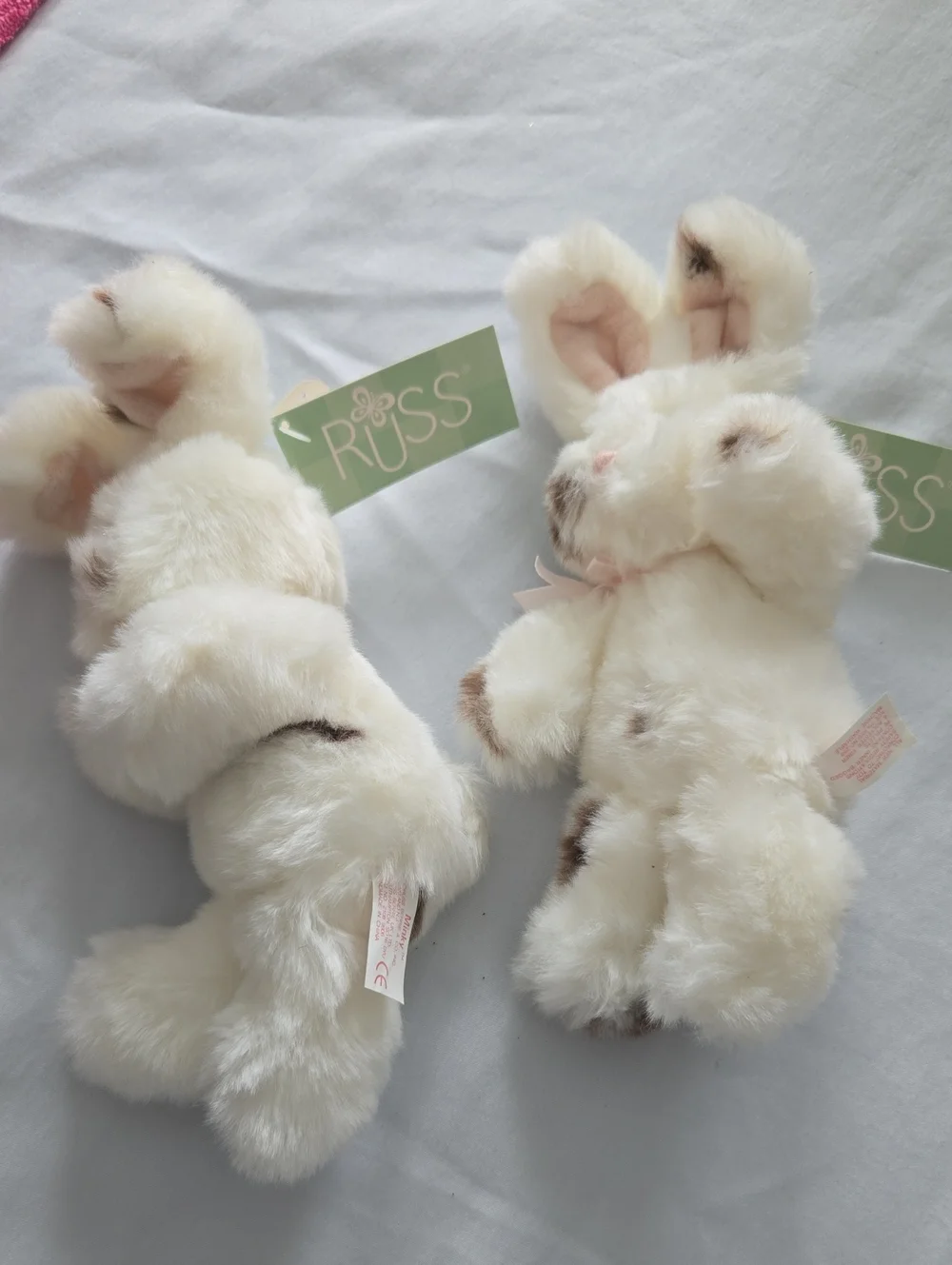 Russ Cream and Brown Spot Plush Bunny Pair. Set Of 2. 12B0395